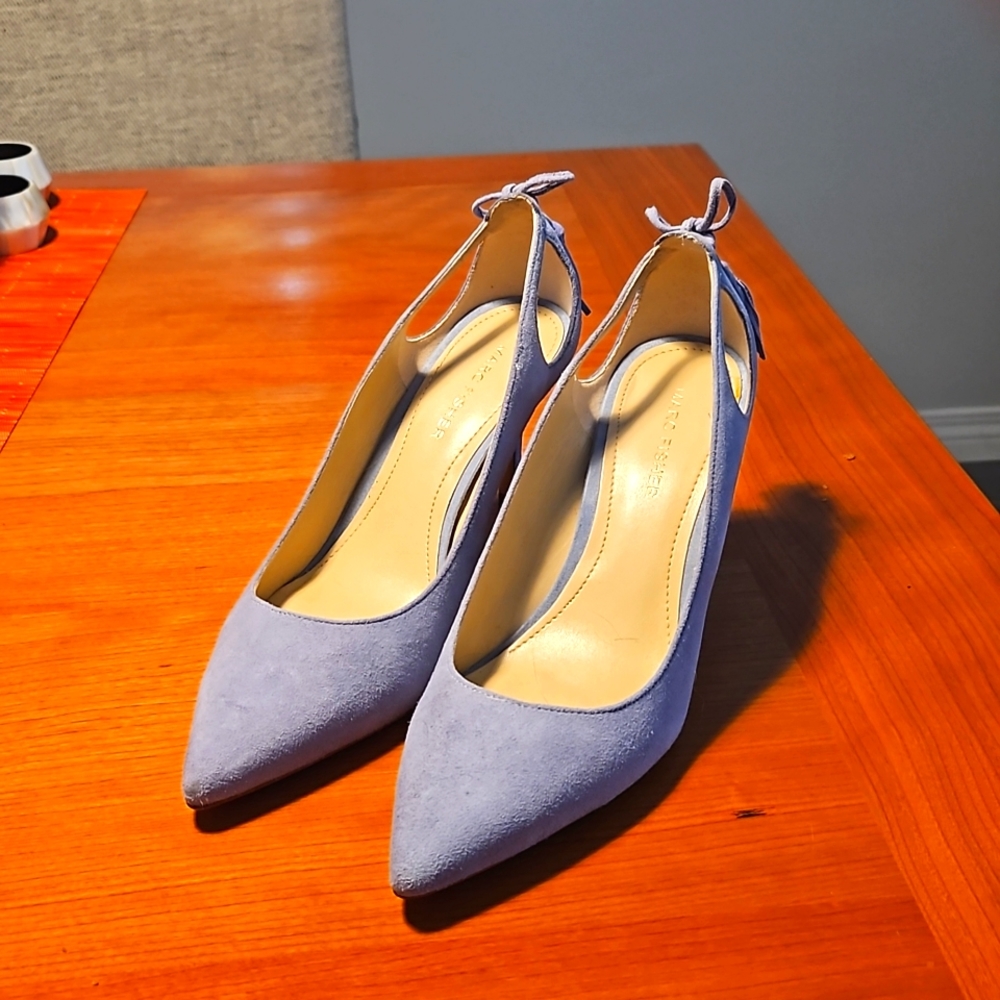 Marc Fisher Teagin Tassel Heels in Light Blue Suede, Size 8